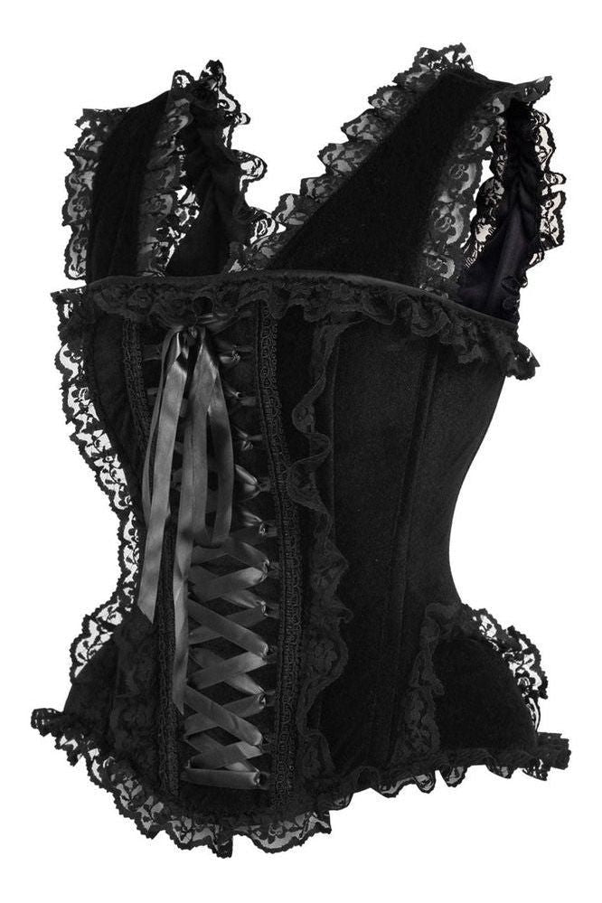 Top Drawer Black Velvet & Lace Steel Boned Corset w/Cap Sleeves