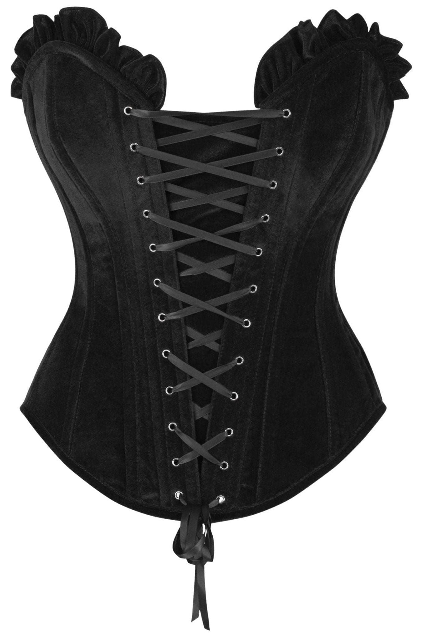Top Drawer Black Velvet Lace-Up Steel Boned Overbust Corset