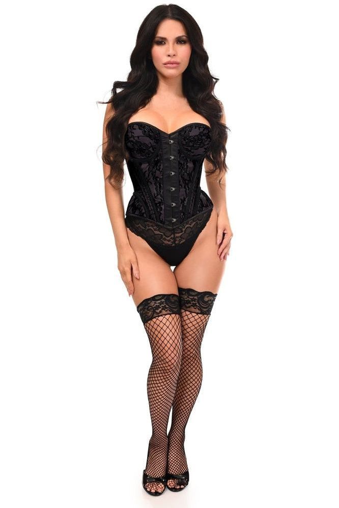 Top Drawer Black w/Black Lace Steel Boned Underwire Bustier Corset