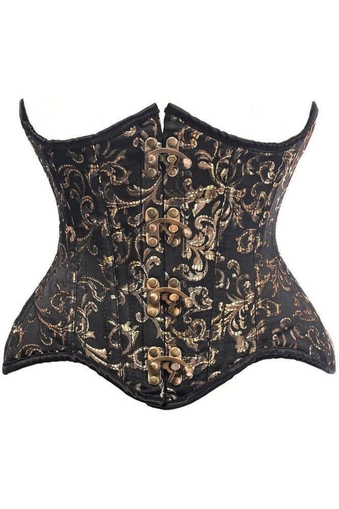 Top Drawer Black/Gold Brocade Double Steel Boned Under Bust Corset