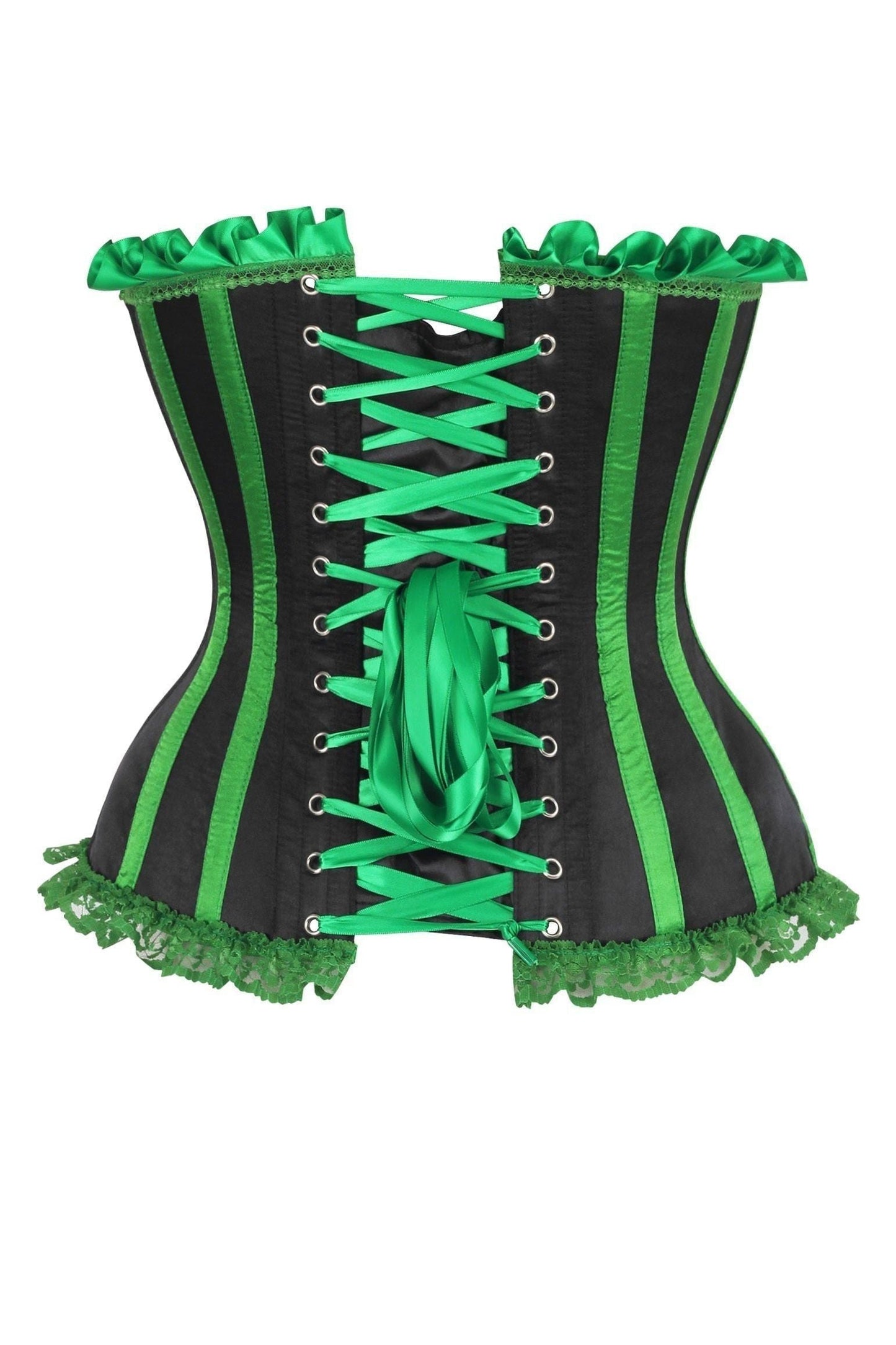 Top Drawer Black/Green Satin Steel Boned Burlesque Corset
