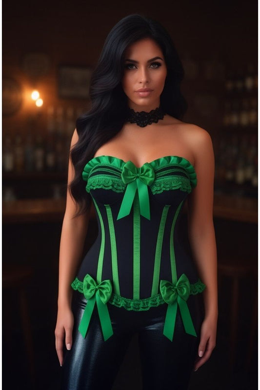 Top Drawer Black/Green Satin Steel Boned Burlesque Corset