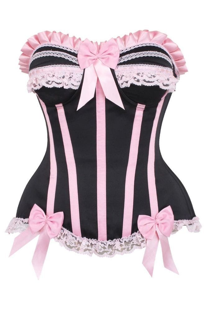 Top Drawer Black/Pink Steel Boned Burlesque Corset