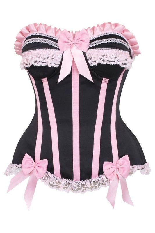 Top Drawer Black/Pink Steel Boned Burlesque Corset