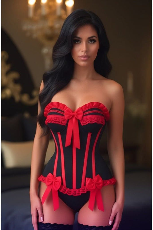 Top Drawer Black/Red Steel Boned Burlesque Corset