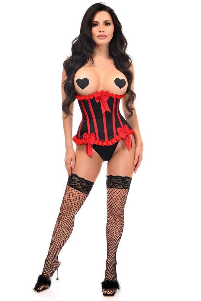 Top Drawer Black/Red Steel Boned Burlesque Underbust Corset Waist Cincher