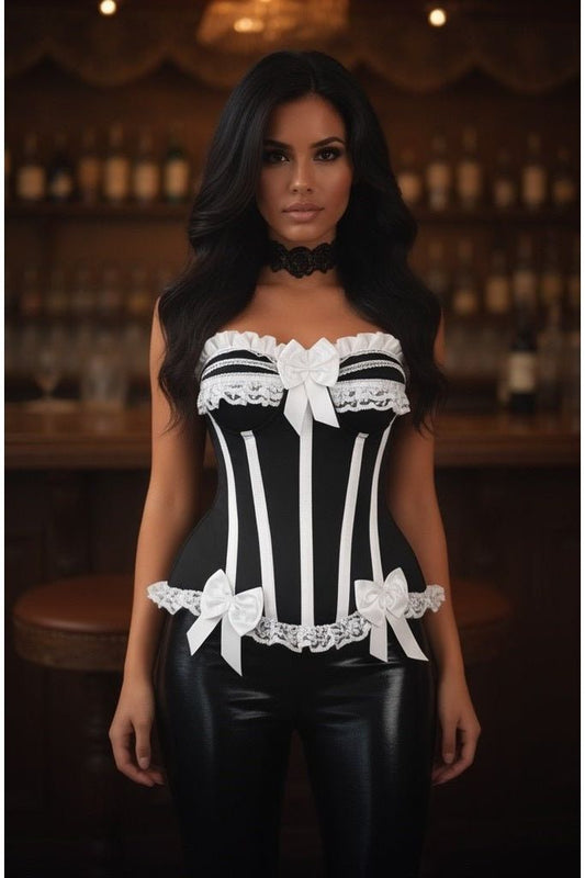 Top Drawer Black/White Steel Boned Burlesque Corset