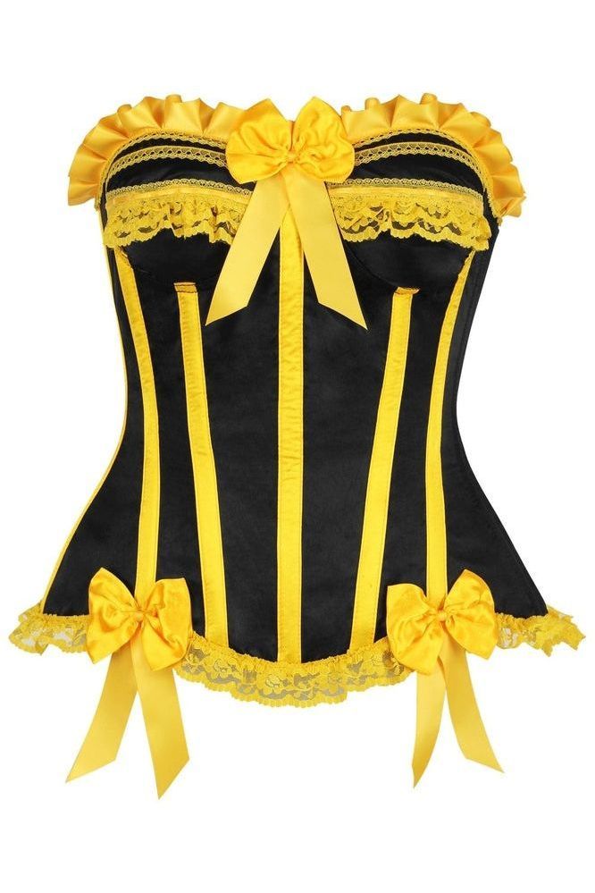 Top Drawer Black/Yellow Satin Steel Boned Burlesque Corset