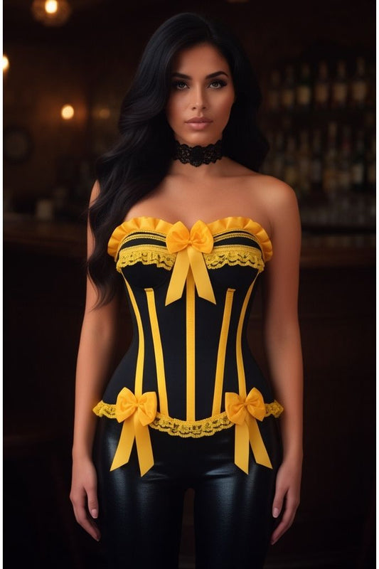 Top Drawer Black/Yellow Satin Steel Boned Burlesque Corset