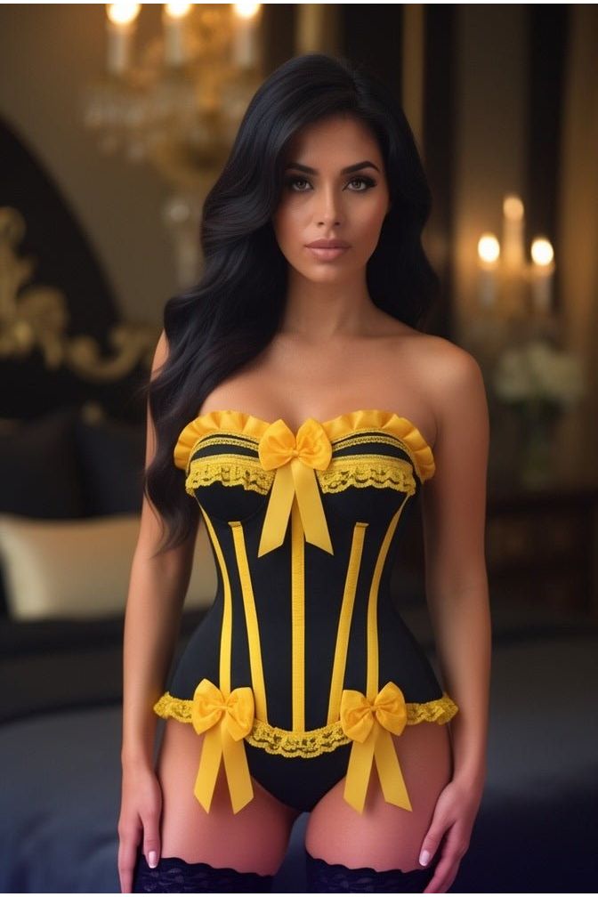 Top Drawer Black/Yellow Satin Steel Boned Burlesque Corset