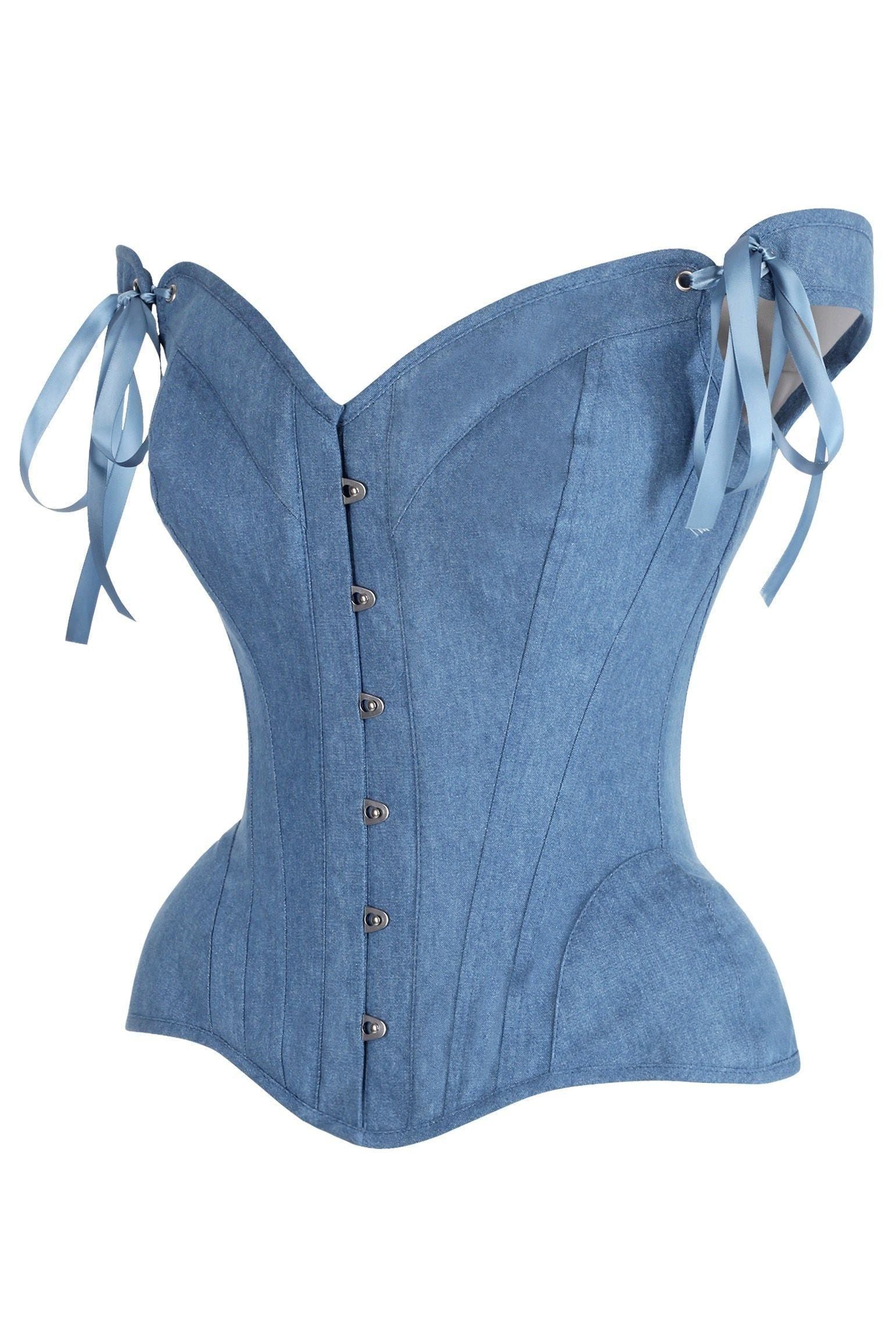 Top Drawer Blue Denim Steel Boned Corset w/Straps