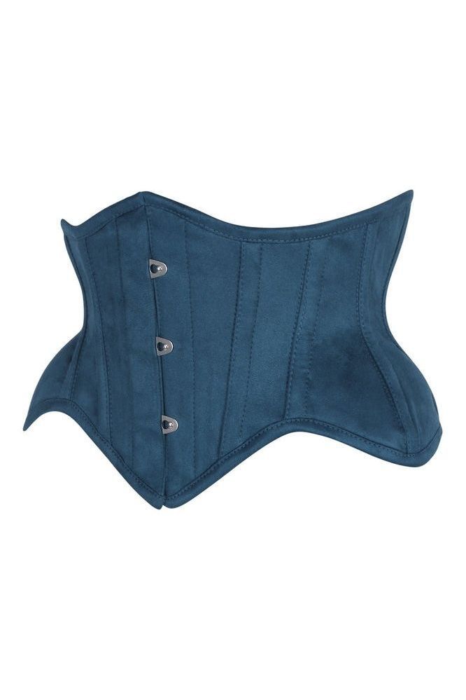 Top Drawer Blue Suede Steel Boned Mini Waist Cincher Corset