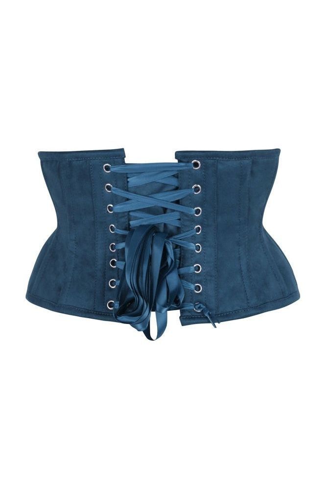 Top Drawer Blue Suede Steel Boned Mini Waist Cincher Corset