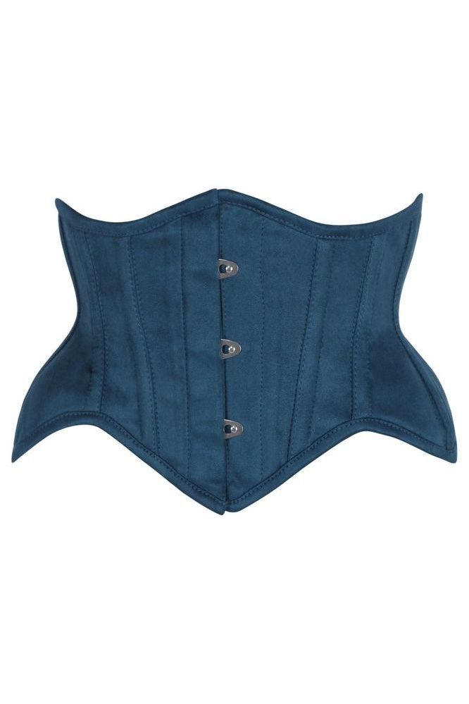 Top Drawer Blue Suede Steel Boned Mini Waist Cincher Corset