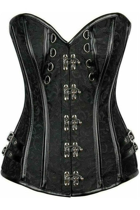 Top Drawer Brocade & Faux Leather Steel Boned Corset