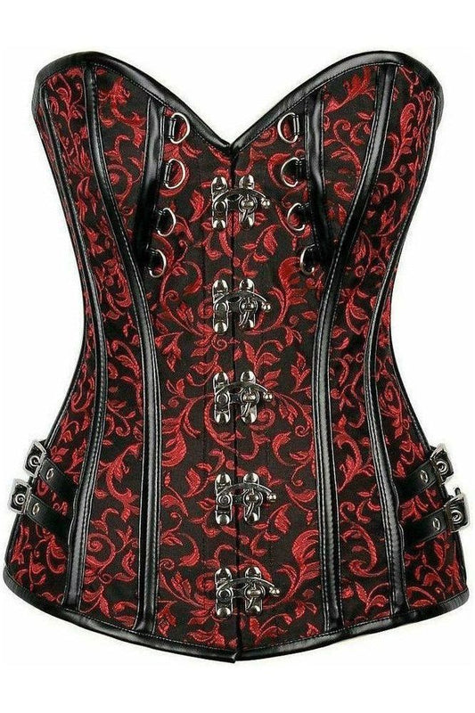Top Drawer Brocade & Faux Leather Steel Boned Corset