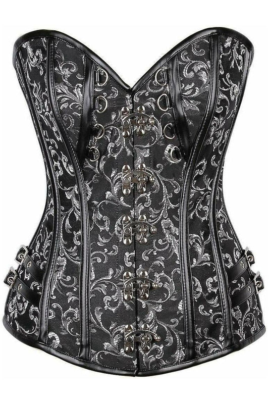 Top Drawer Brocade & Faux Leather Steel Boned Corset