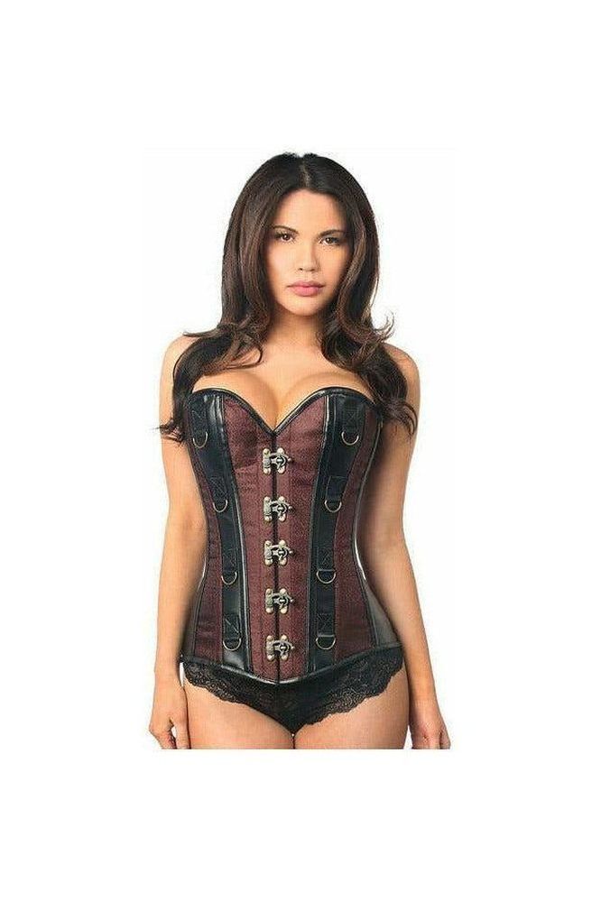Top Drawer Brown Brocade & Faux Leather Steel Boned Corset