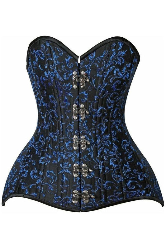 Top Drawer CURVY Blue Brocade Double Steel Boned OverBust Corset