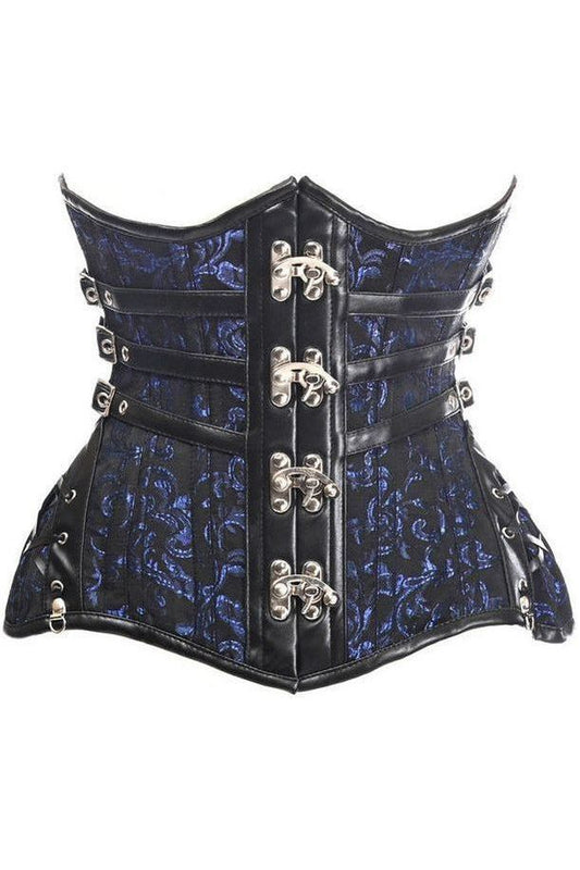 Top Drawer CURVY Steampunk Black/Blue Brocade Steel Double Boned Under Bust Corset