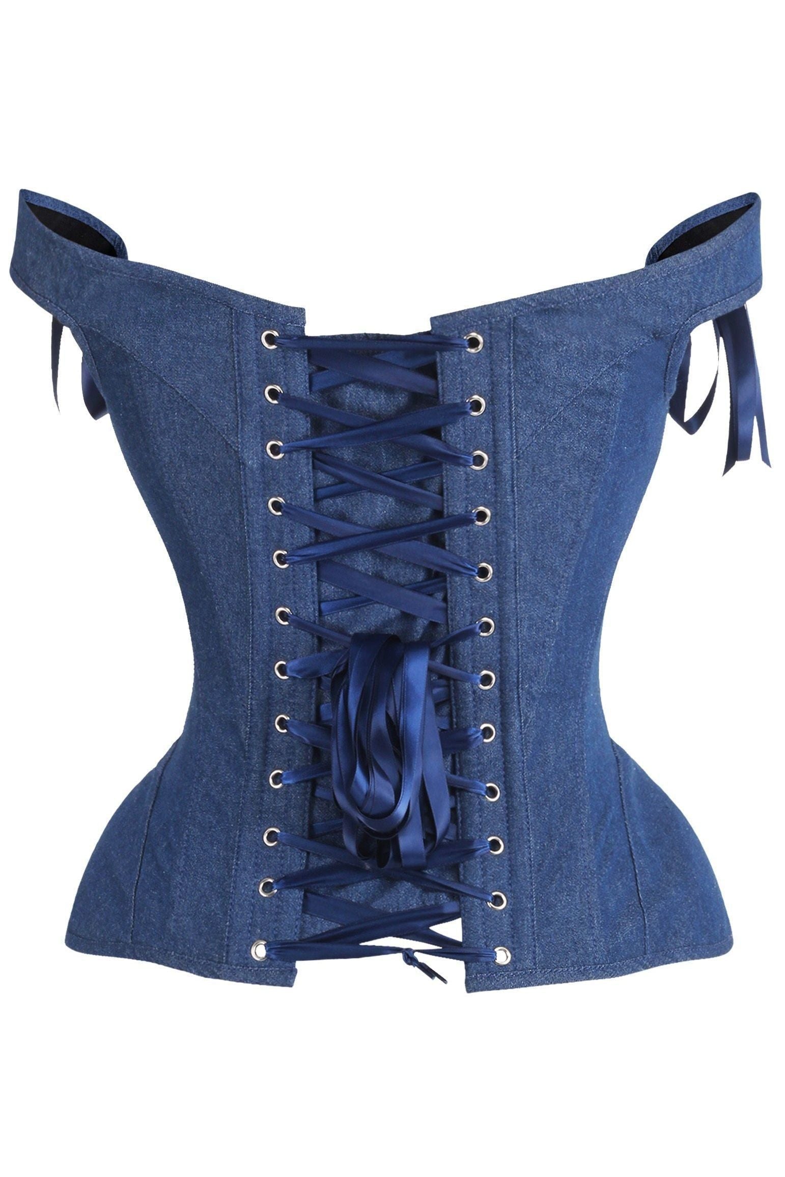 Top Drawer Dark Blue Denim Steel Boned Corset w/Straps