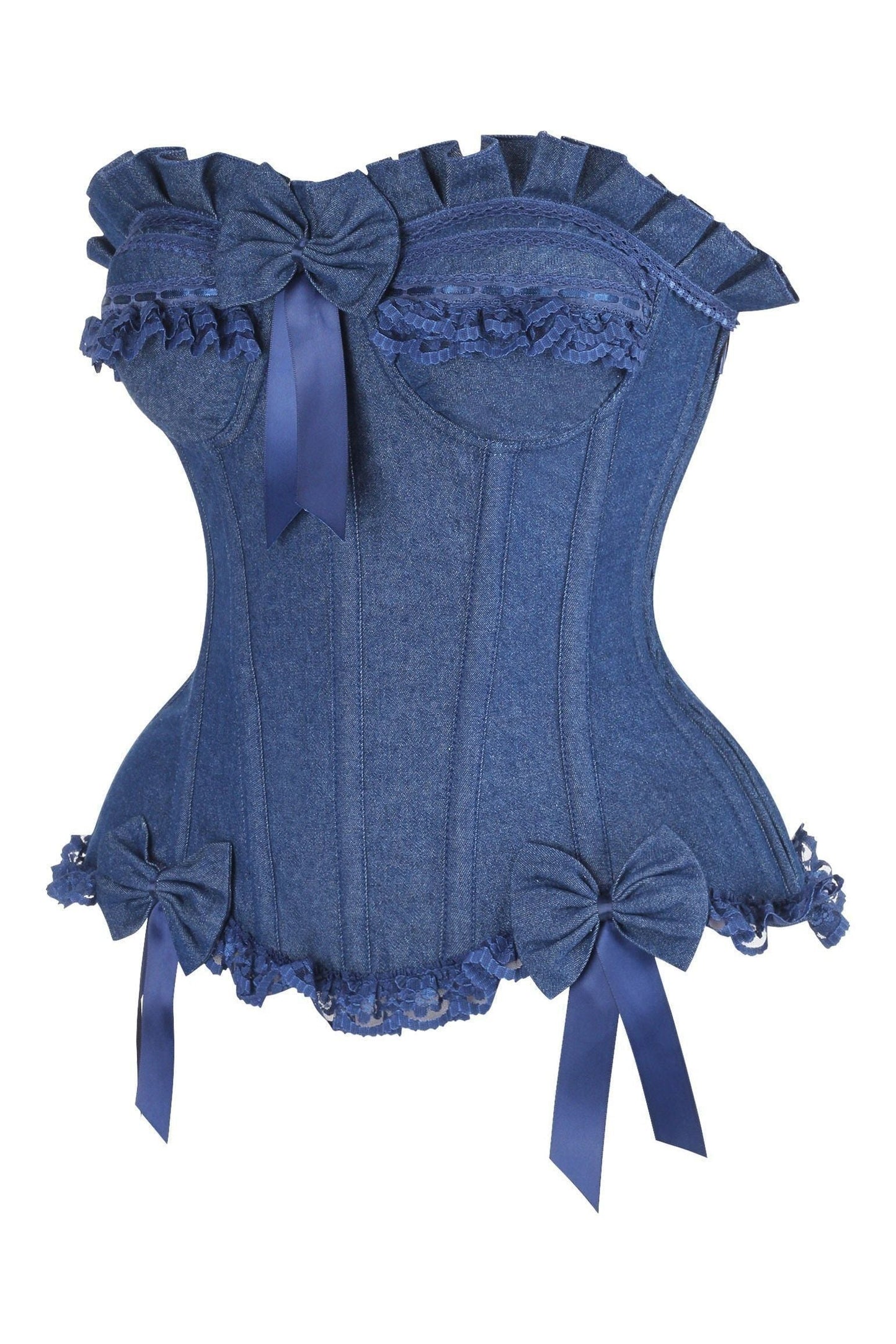 Top Drawer Dark Blue Denim Underwire Steel Boned Burlesque Corset w/Bows