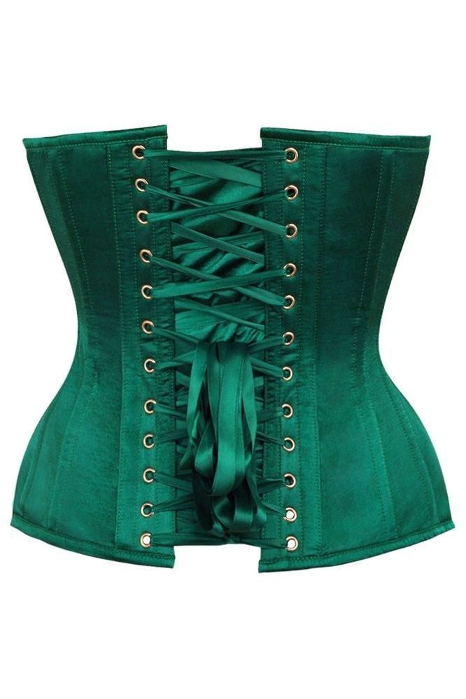 Top Drawer Dark Green Satin Steel Boned Overbust Corset