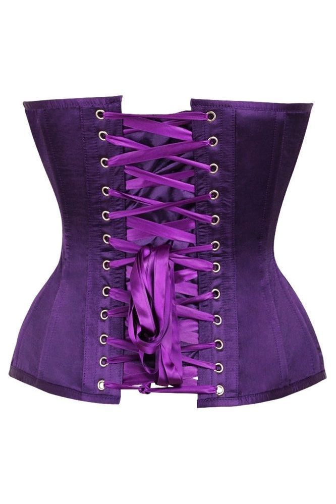 Top Drawer Dark Purple Satin Steel Boned Overbust Corset