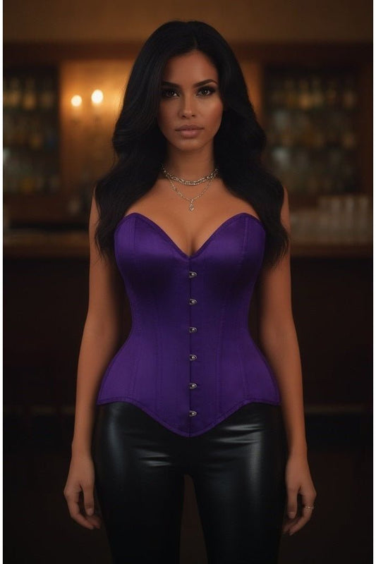 Top Drawer Dark Purple Satin Steel Boned Overbust Corset