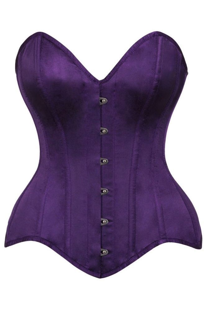 Top Drawer Dark Purple Satin Steel Boned Overbust Corset
