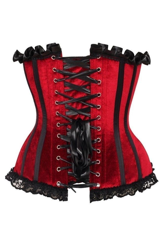 Top Drawer Dark Red Velvet Steel Boned Burlesque Corset