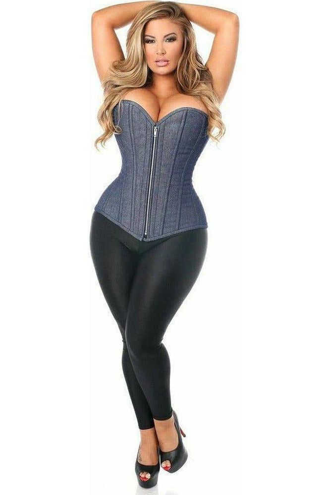 Top Drawer Denim Blue Steel Boned Overbust Corset w/Zipper