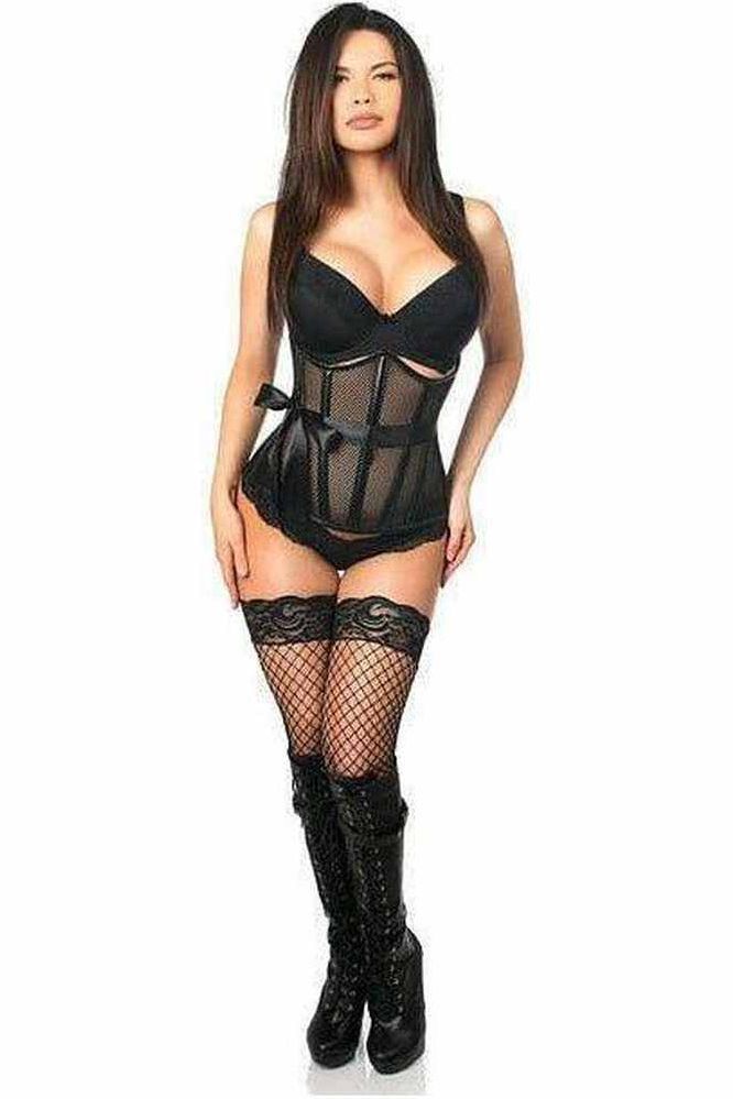 Top Drawer Fishnet & Faux Leather Steel Boned Underbust Corset