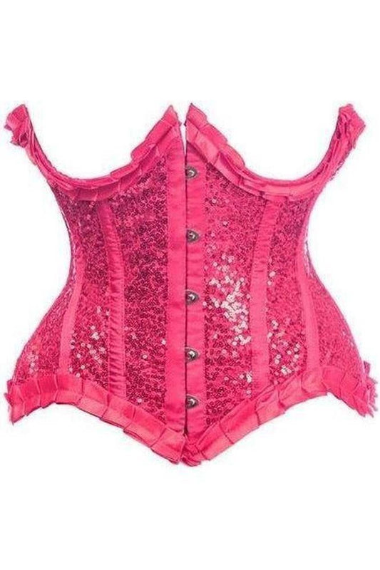 Top Drawer Fuchsia Satin & Sequin Underwire Curvy Cut Steel Boned Waist Cincher Corset