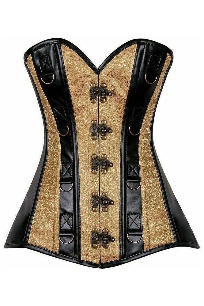 Top Drawer Gold Brocade & Faux Leather Steel Boned Corset