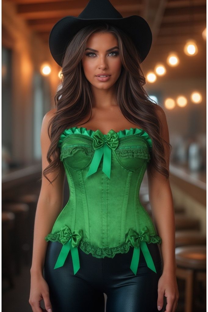 Top Drawer Green Satin Steel Boned Burlesque Corset