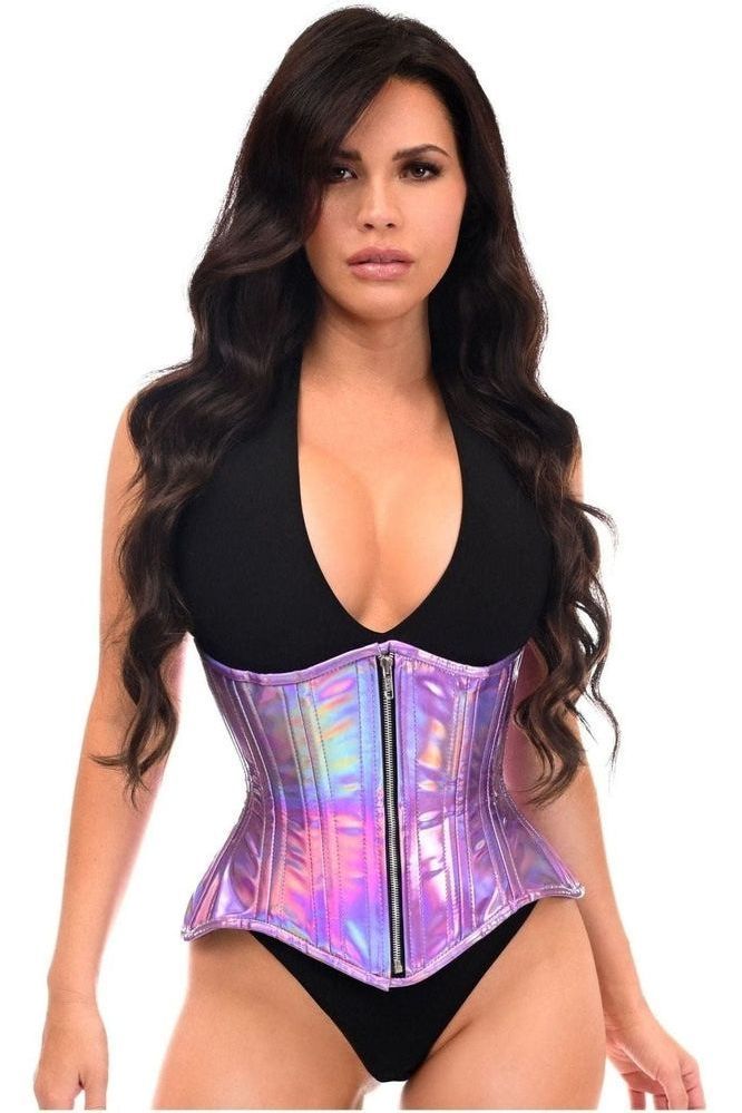 Top Drawer Lavender Holo Double Steel Boned Underbust Waist Cincher Corset