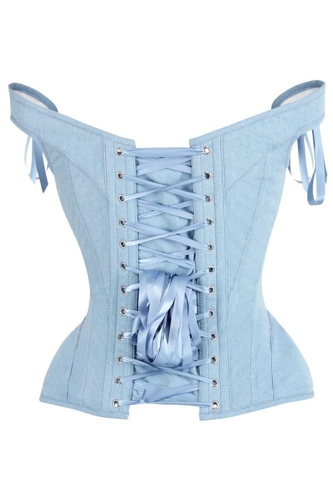 Top Drawer Light Blue Denim Steel Boned Corset w/Straps