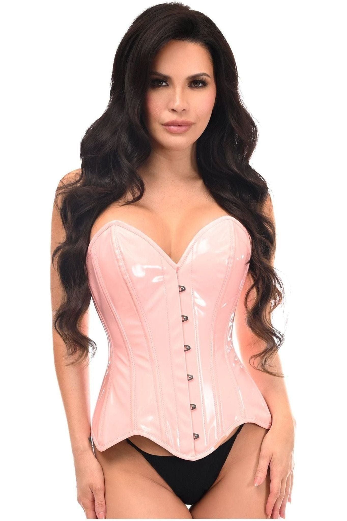 Top Drawer Lt Pink Patent Leather Steel Boned Overbust Corset