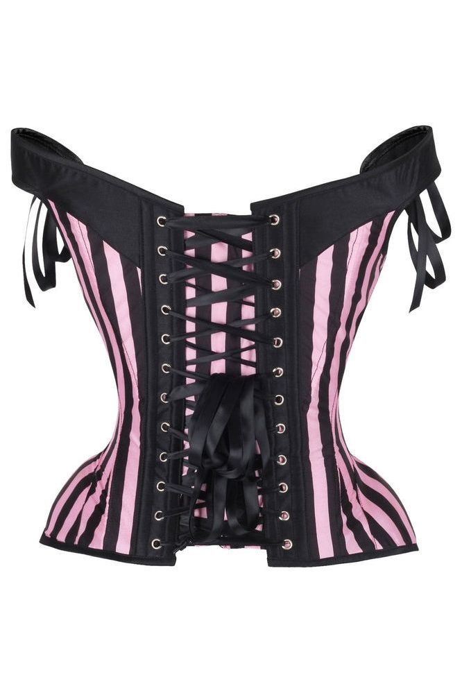 Top Drawer Pink/Black Striped Steel Boned Corset w/Straps