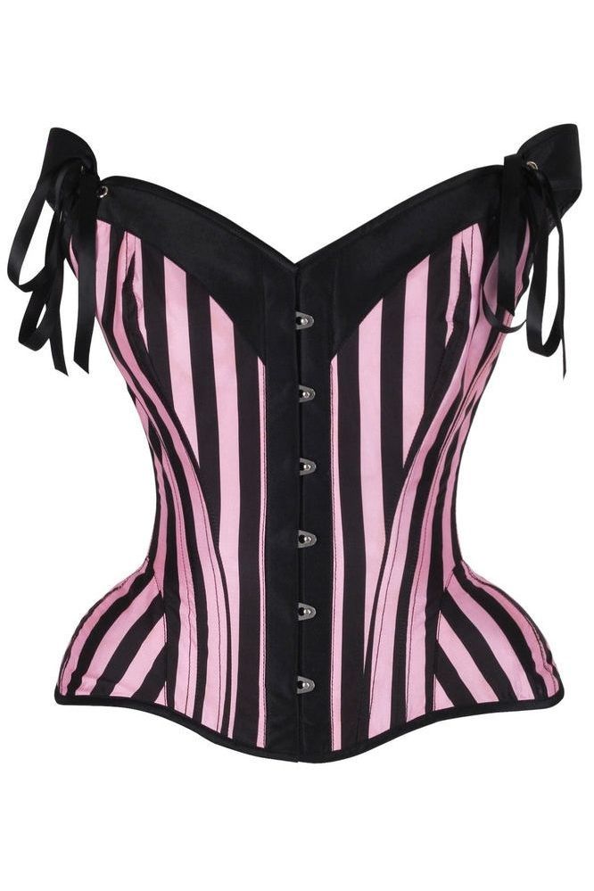 Top Drawer Pink/Black Striped Steel Boned Corset w/Straps