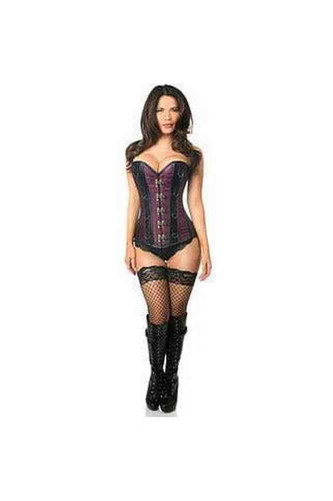 Top Drawer Plum Brocade & Faux Leather Steel Boned Corset