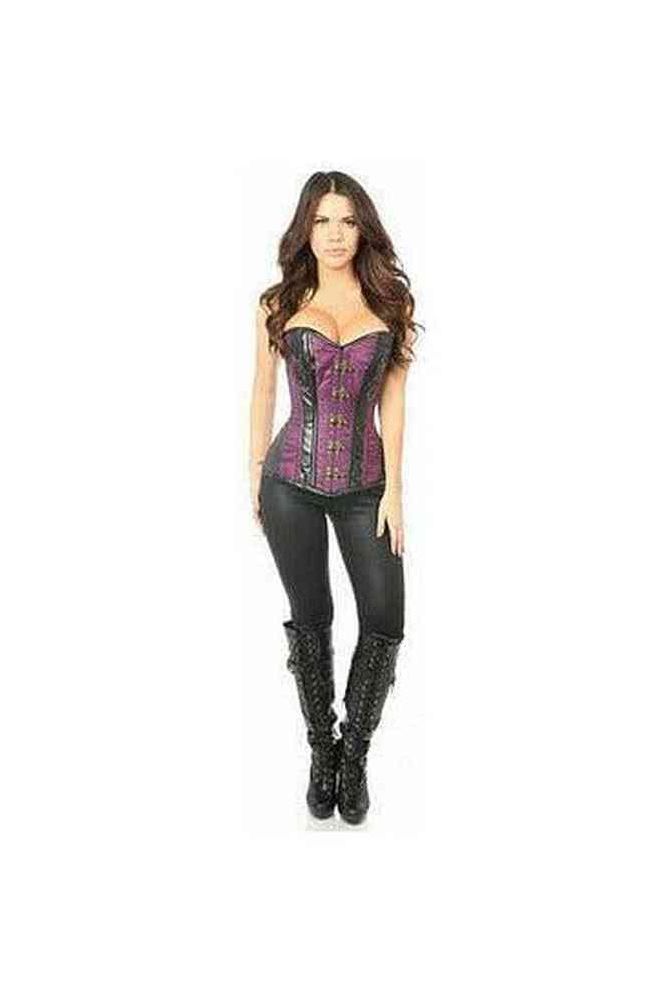 Top Drawer Plum Brocade & Faux Leather Steel Boned Corset