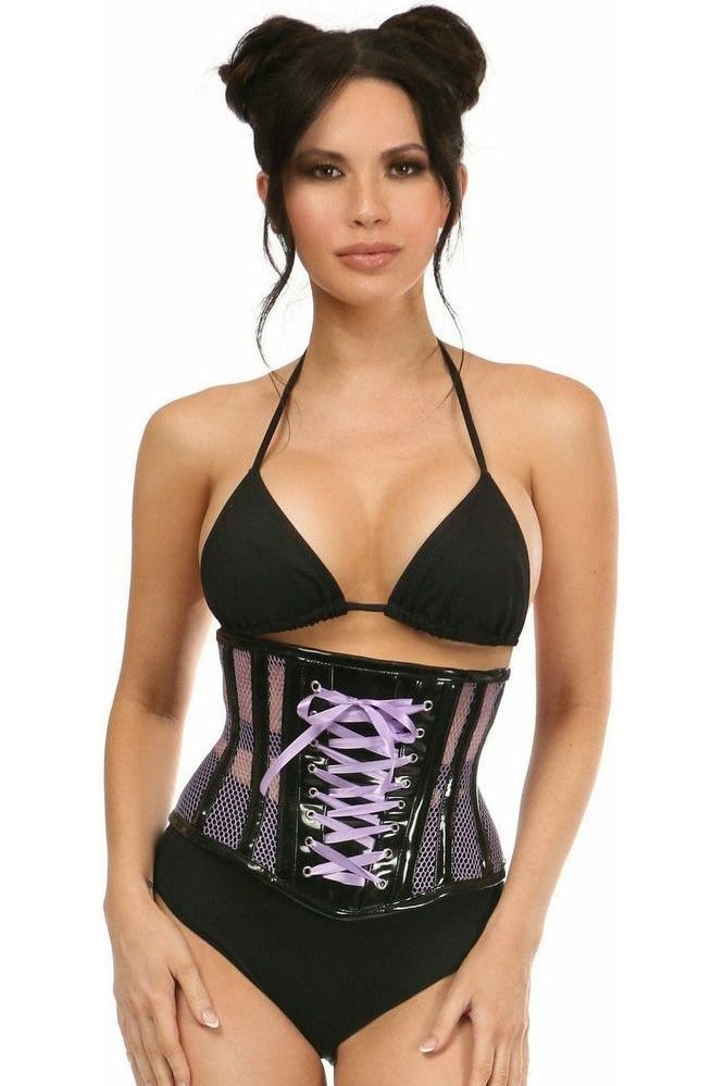 Top Drawer Purple Patent & Fishnet Underbust Corset