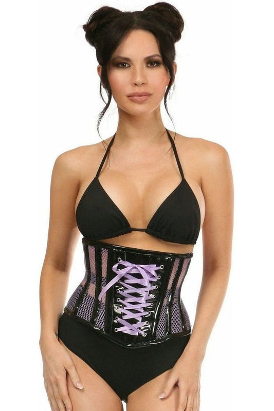 Top Drawer Purple Patent & Fishnet Underbust Corset