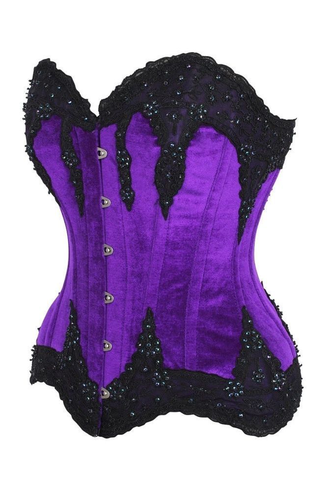 Top Drawer Purple Velvet & Beaded Steel Boned Overbust Corset