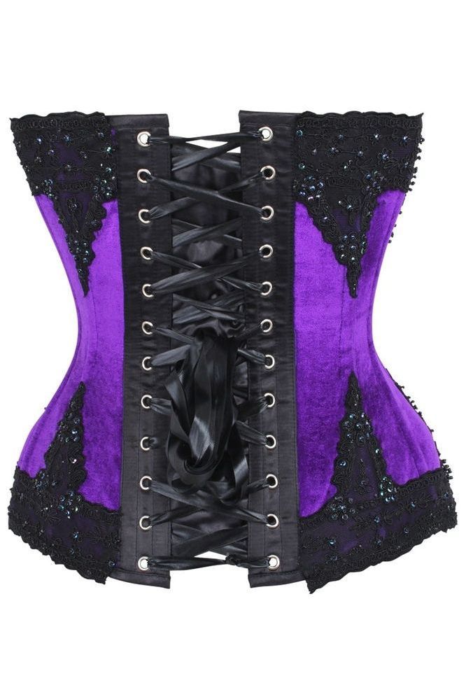 Top Drawer Purple Velvet & Beaded Steel Boned Overbust Corset
