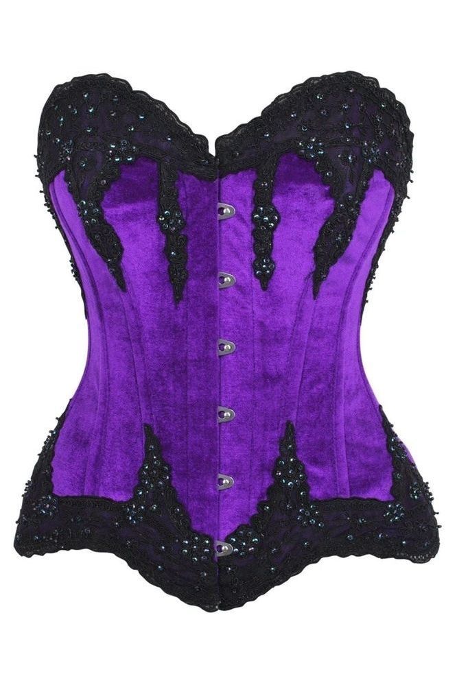 Top Drawer Purple Velvet & Beaded Steel Boned Overbust Corset