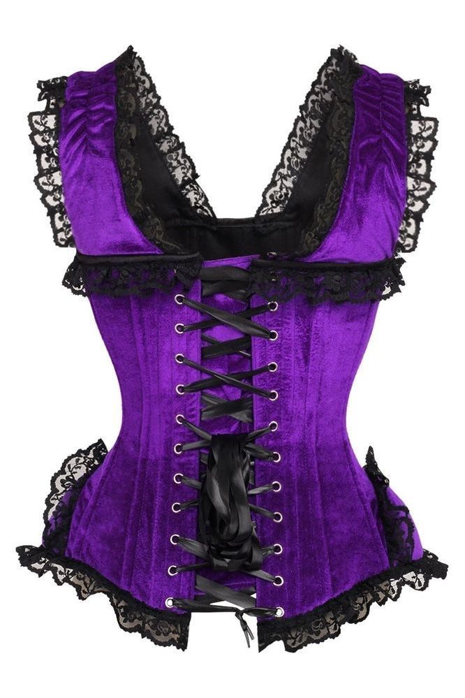 Top Drawer Purple Velvet & Lace Steel Boned Corset w/Cap Sleeves
