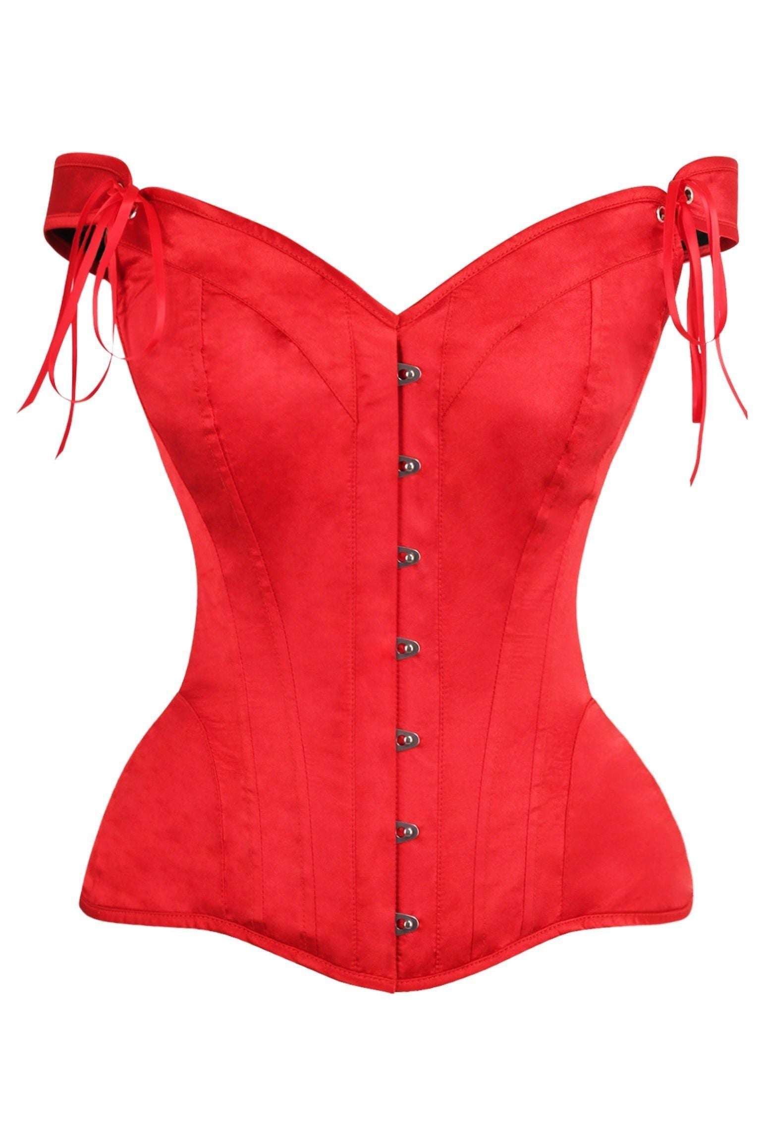 Top Drawer Red Satin Steel Boned Corset w/Straps
